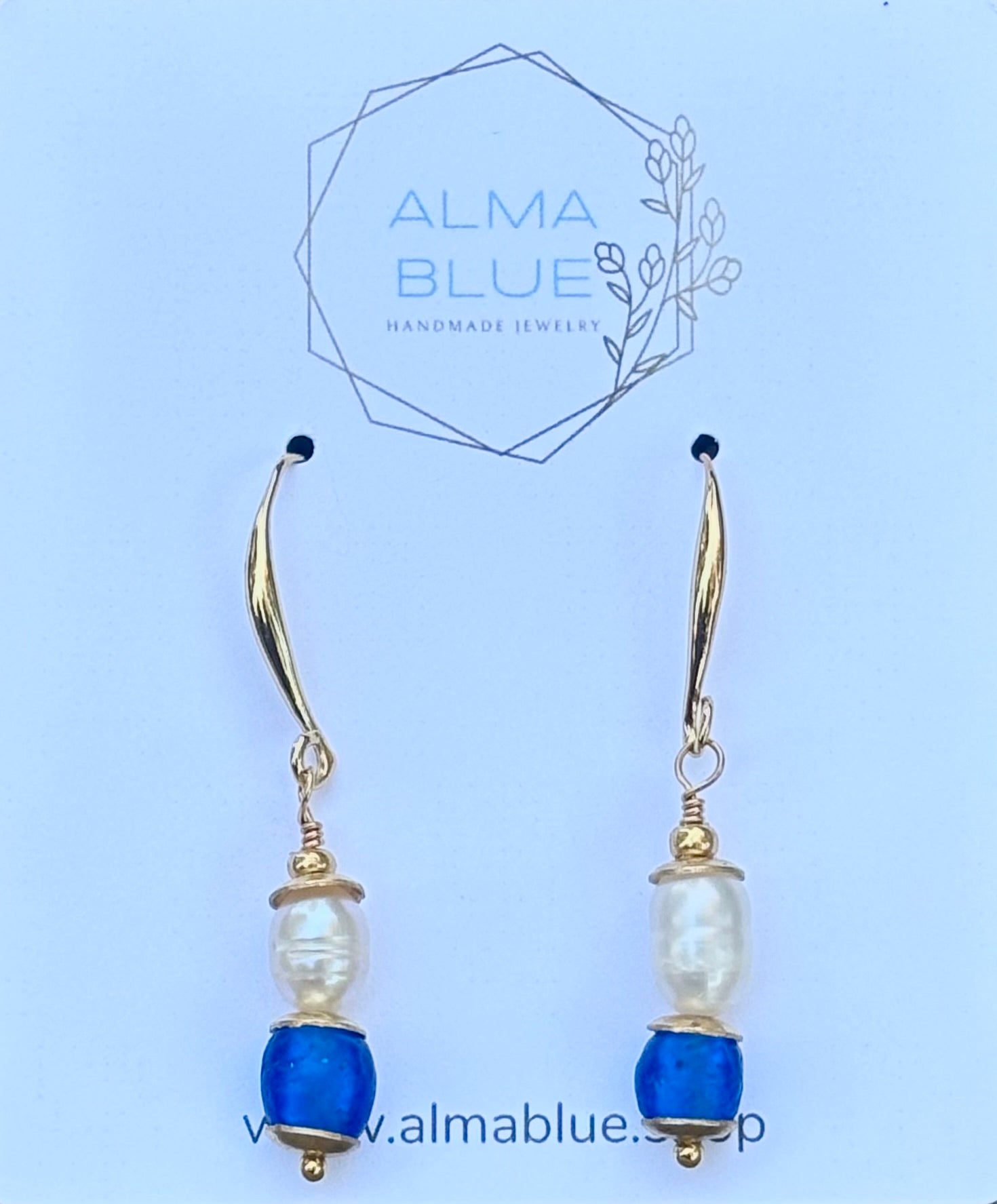 Handmade Recycled Glass and Pearl Earrings - Hypoallergenic