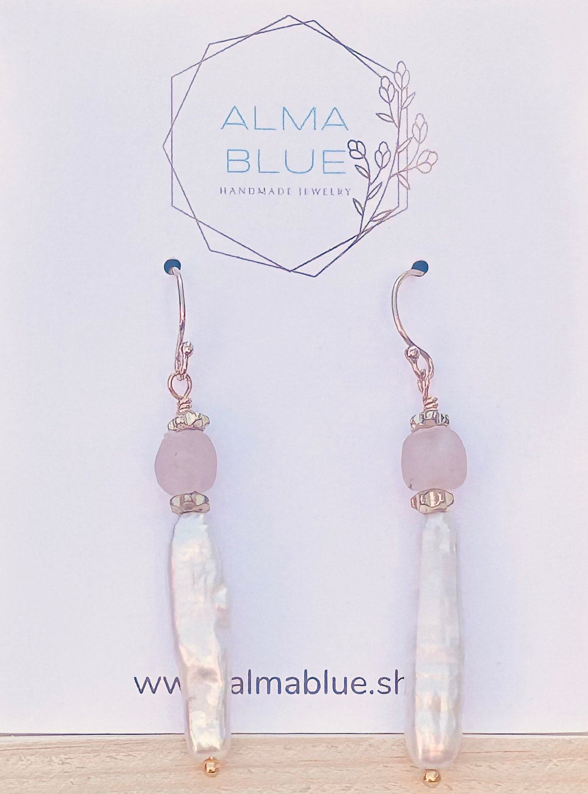 Biwa Pearl and Recycled Glass Earrings - Alma Blue Handcrafted Jewelry