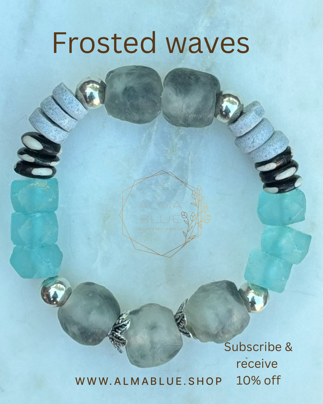 Frosted Waves Bracelet - Handcrafted Ocean-Inspired Glass Jewelry | Alma Blue Handcrafted Jewelry