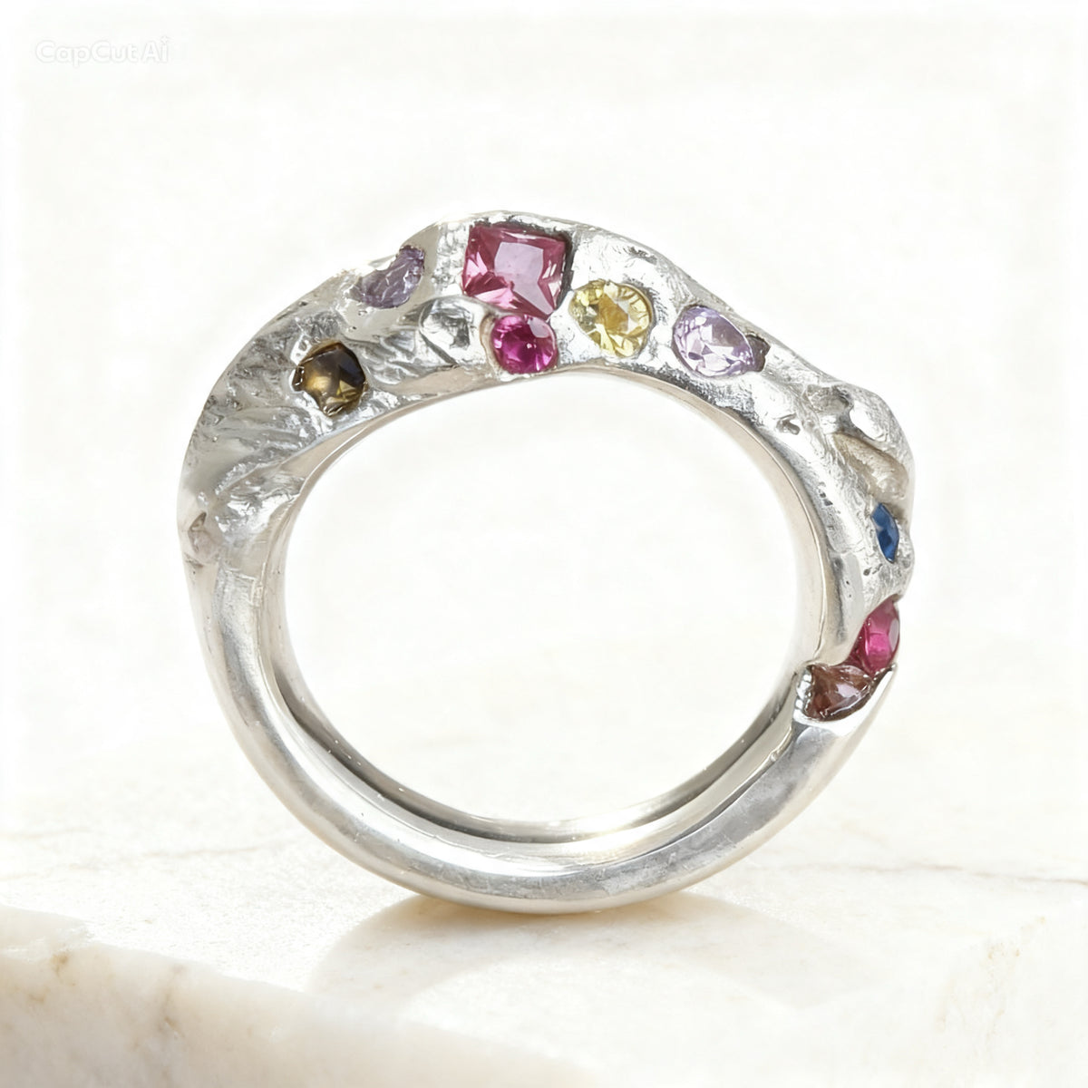 Textured Sterling Silver Multicolor Ring