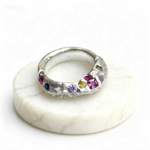 Textured Sterling Silver Multicolor Ring
