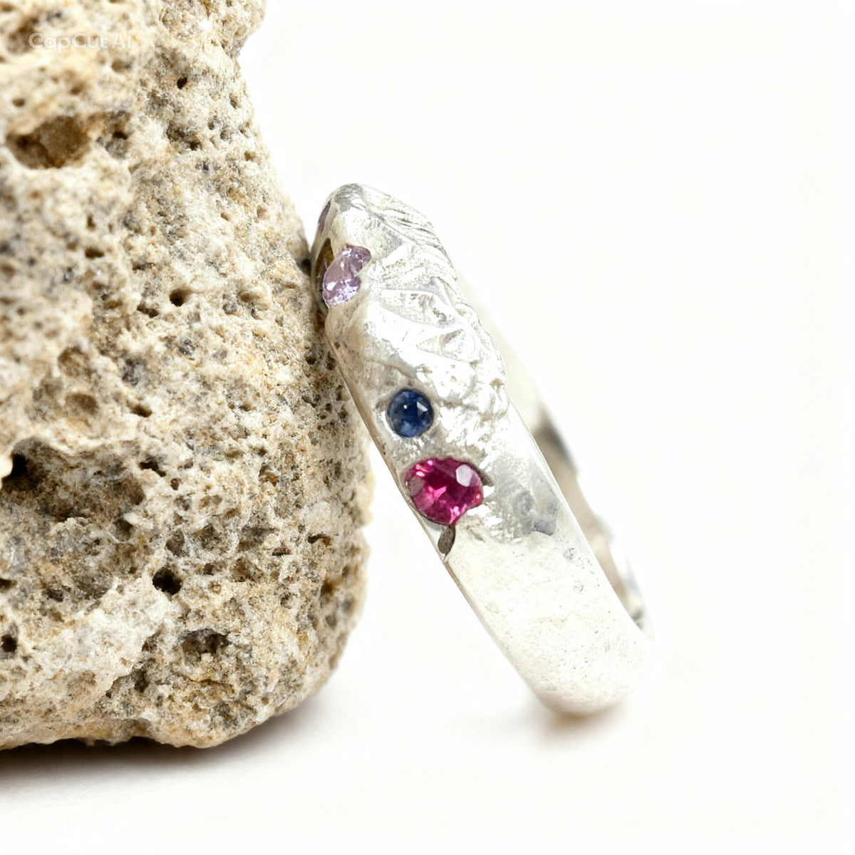 Textured Sterling Silver Multicolor Ring