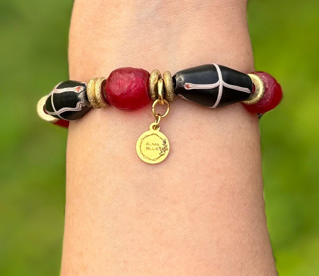 Sustainable Glass Brass Bracelet - Berry Delight