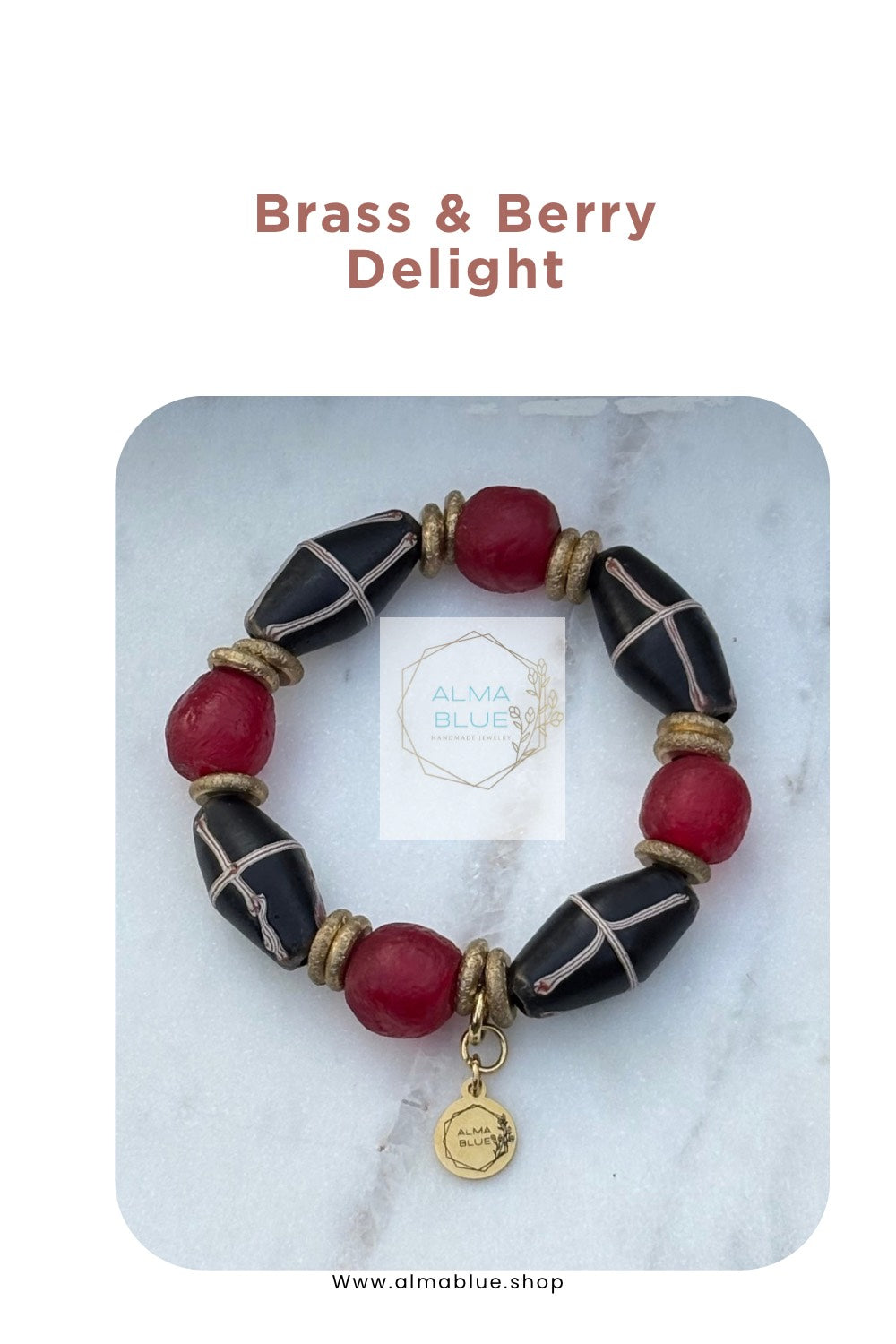 Sustainable Glass Brass Bracelet - Berry Delight