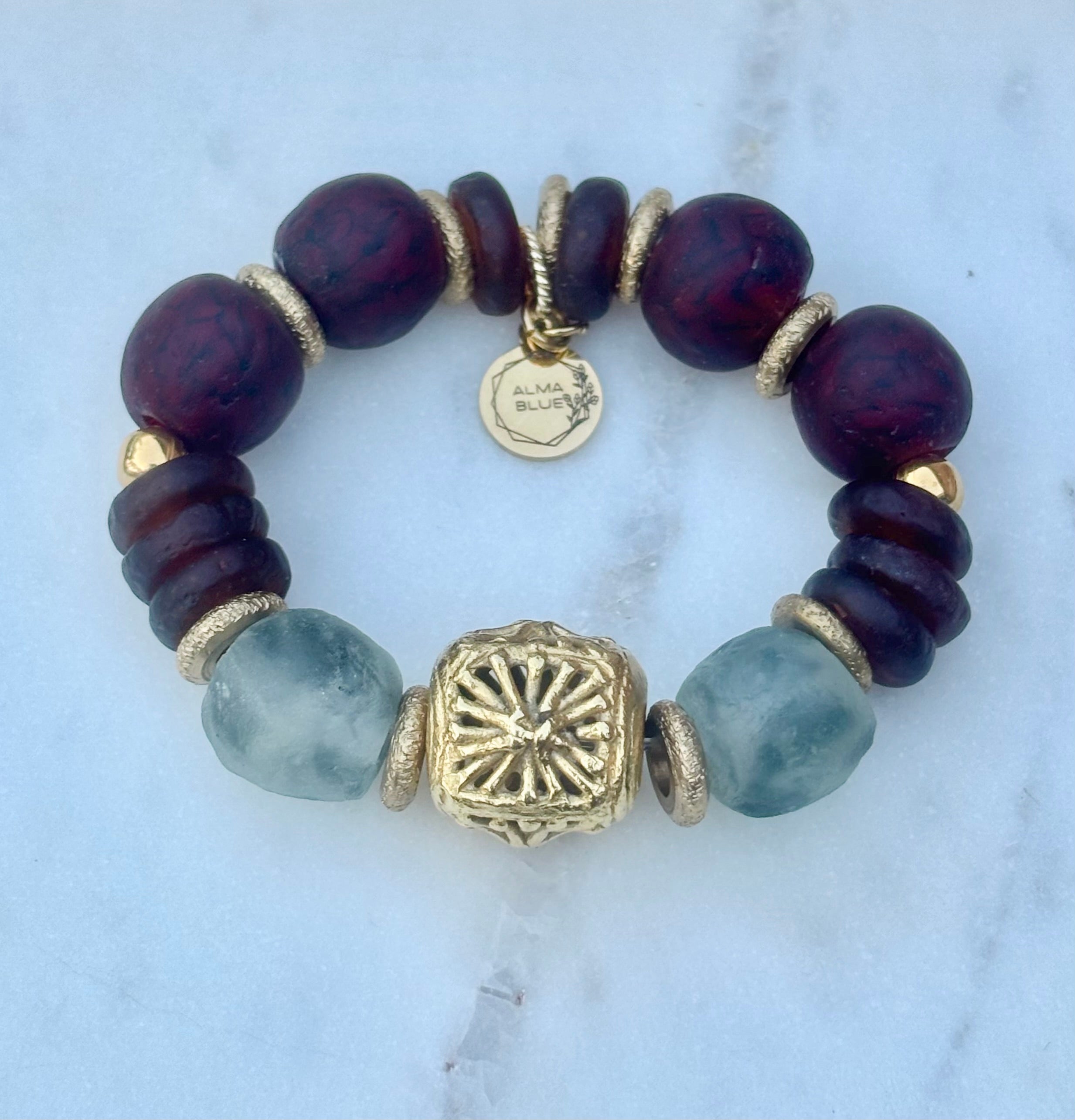 Merlot Elegance: Handmade Sustainable Glass Bracelet