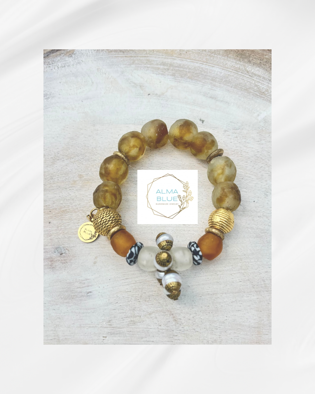 Eco-Friendly Pearl and Earth Tone sustainable Glass Bracelet