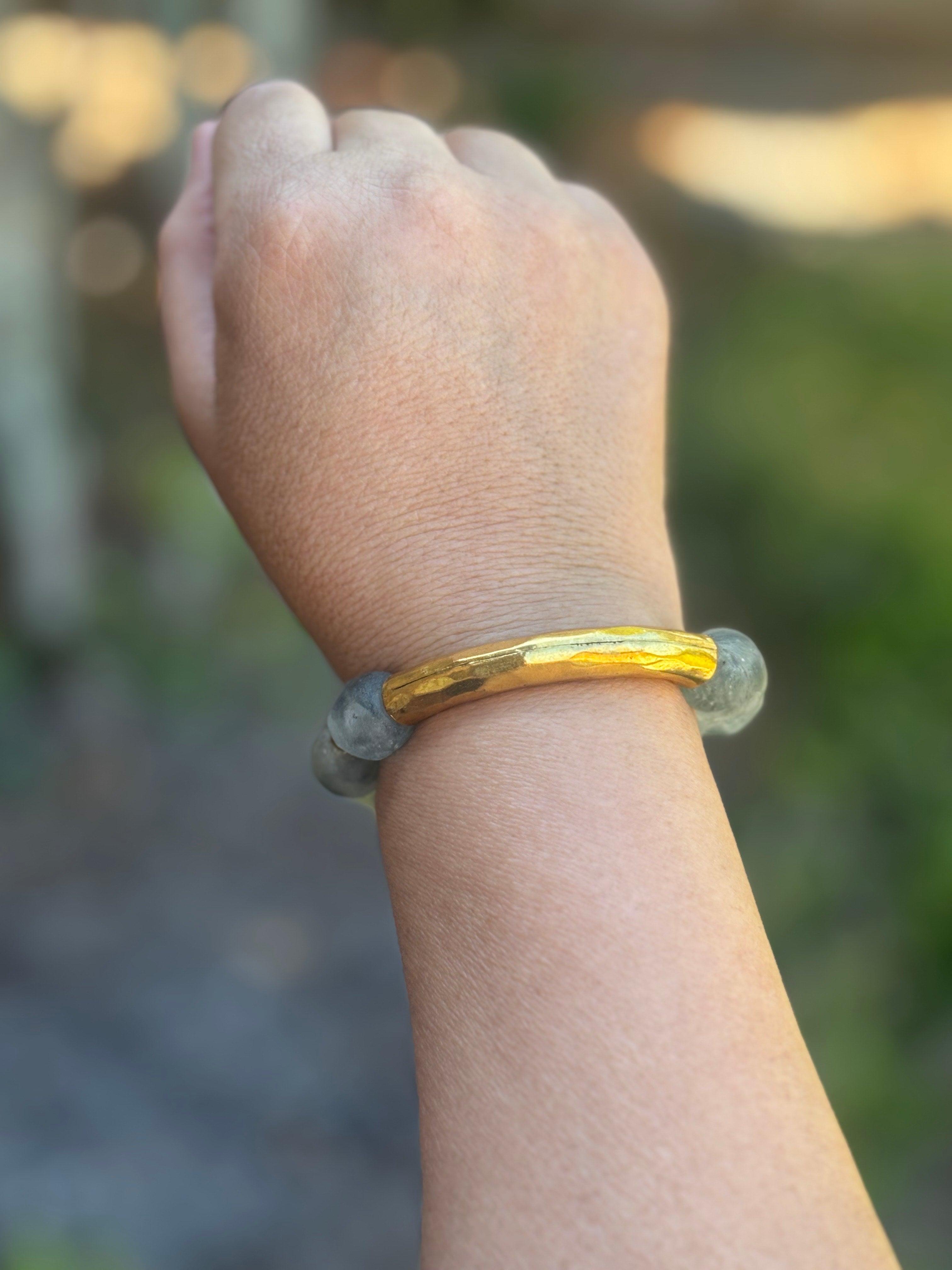 Sustainable Glass Pewter Bracelet - Smoky Blue