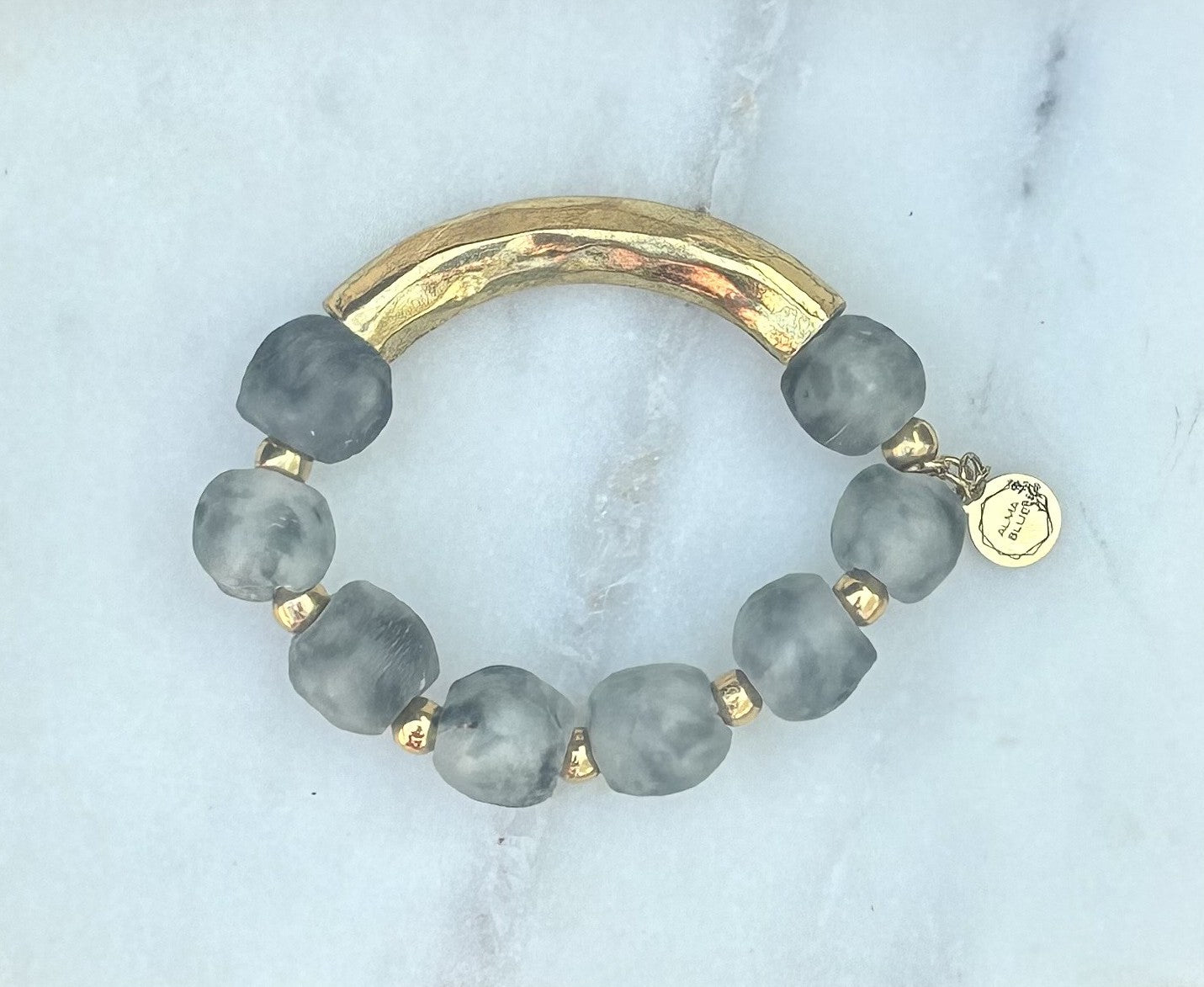 Sustainable Glass Pewter Bracelet - Smoky Blue