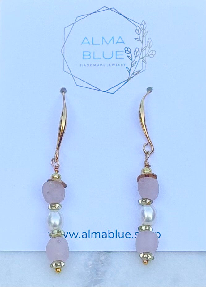 Handmade sustainable Glass and Pearl Earrings - Alma Blue Handcrafted Jewelry